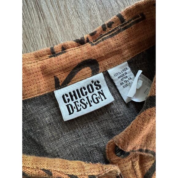 Chicos Design Linen Top Women's Brown and Black Long sleeve - Picture 3 of 9